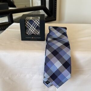 Tommy Hilfiger Navy and Light Blue Checkered Tie 2 nwt